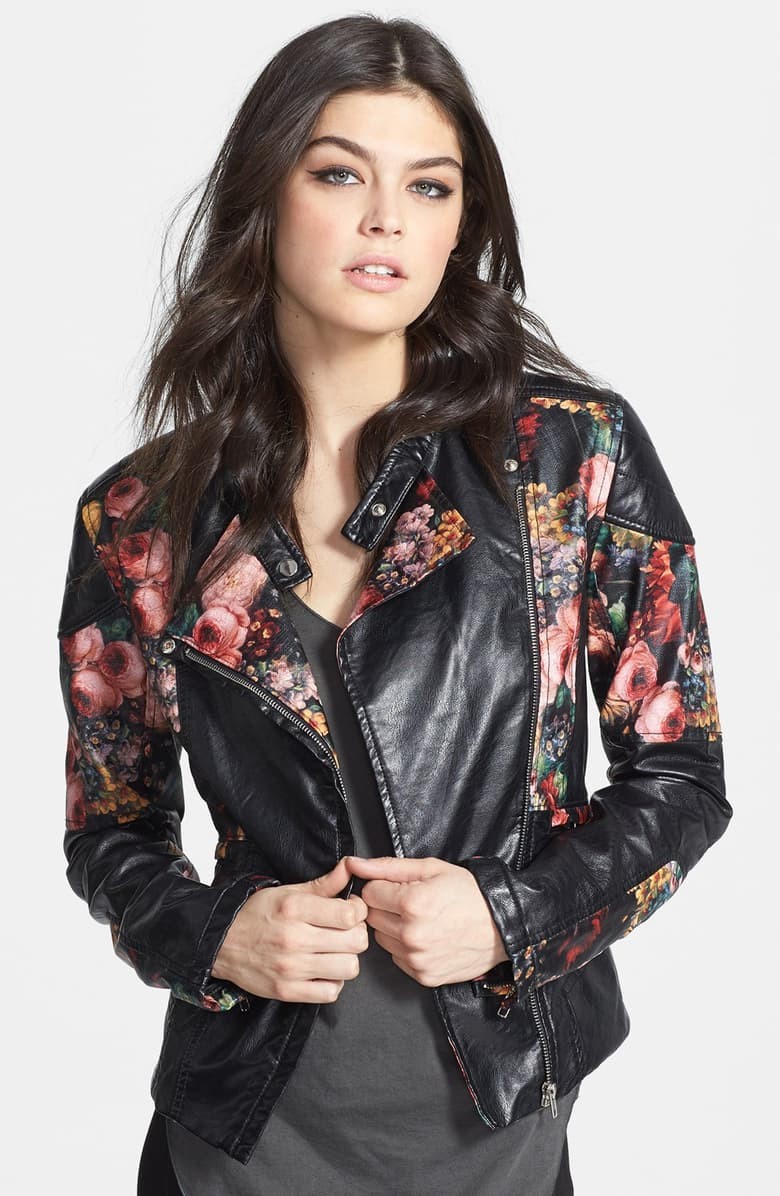 Floral Faux Leather Jacket