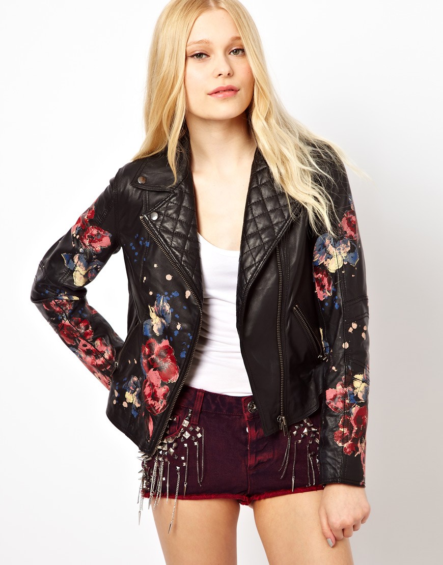Floral Hand Painted Leather Jacket