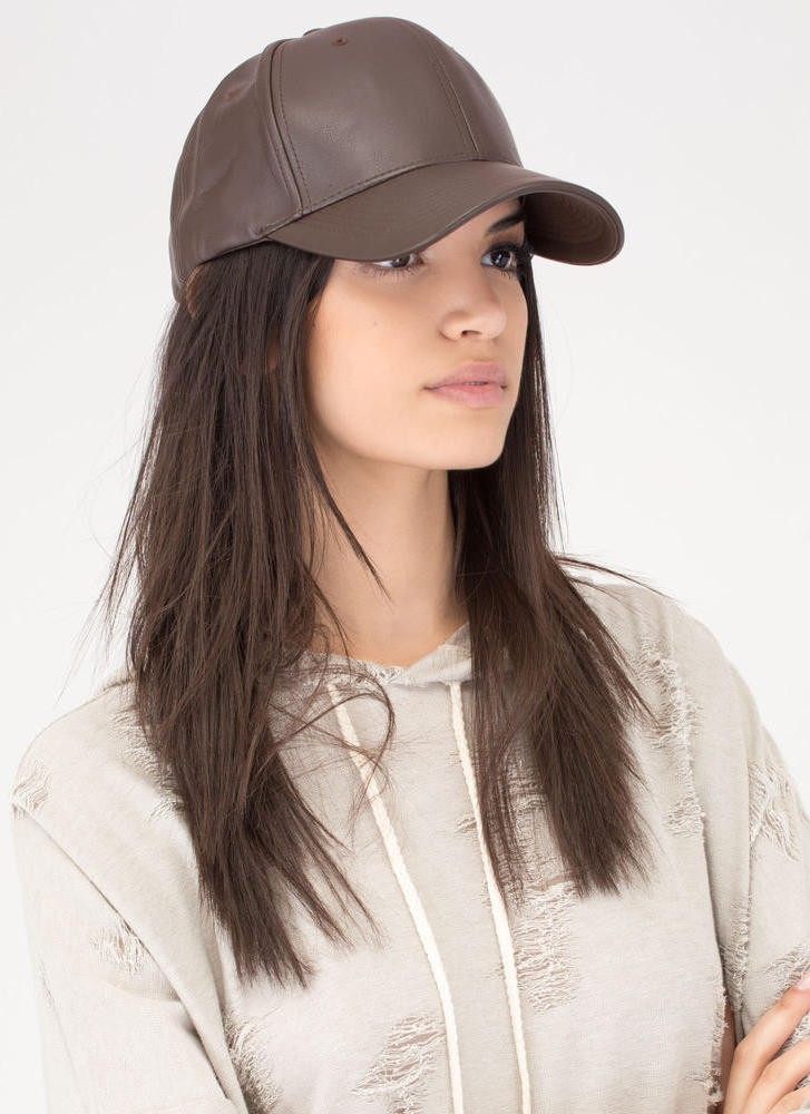 brown Faux leather cap